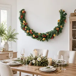 1.8M Pre-lit LED Christmas Garland with Pine Cones Berries Warm White Lights
