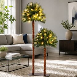 Christmas Palm Tree 1.5m+1m LED Warm Light Xmas Decorations Indoor Outdoor Party