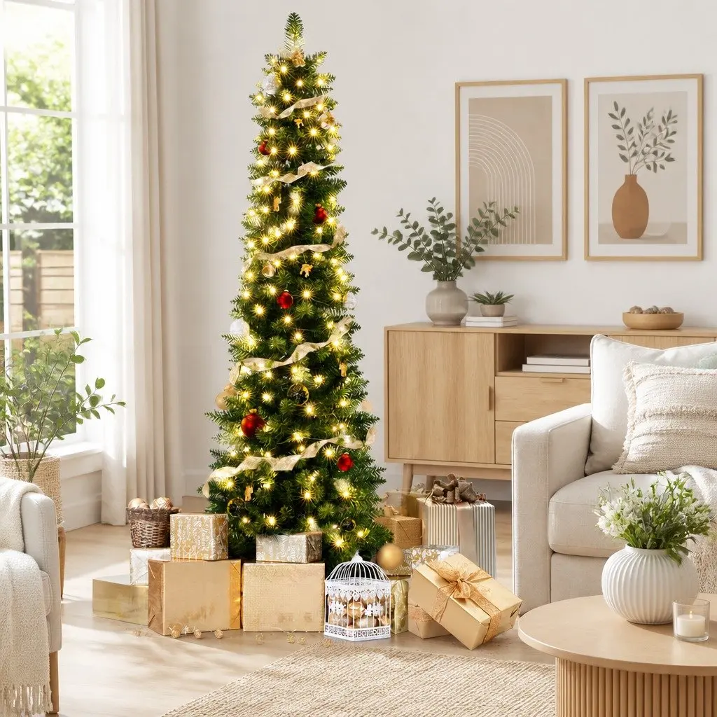 Pre-Lit Christmas Tree 1.8m 200 LED Warm Lights Green