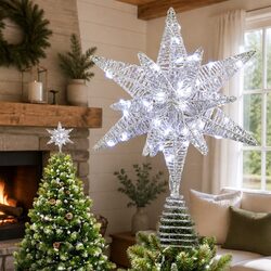 3D Christmas Tree Topper Star LED Light Decoration Timer Indoor Outdoor White