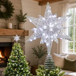 3D Christmas Tree Topper Star LED Light Decoration Timer Indoor Outdoor White