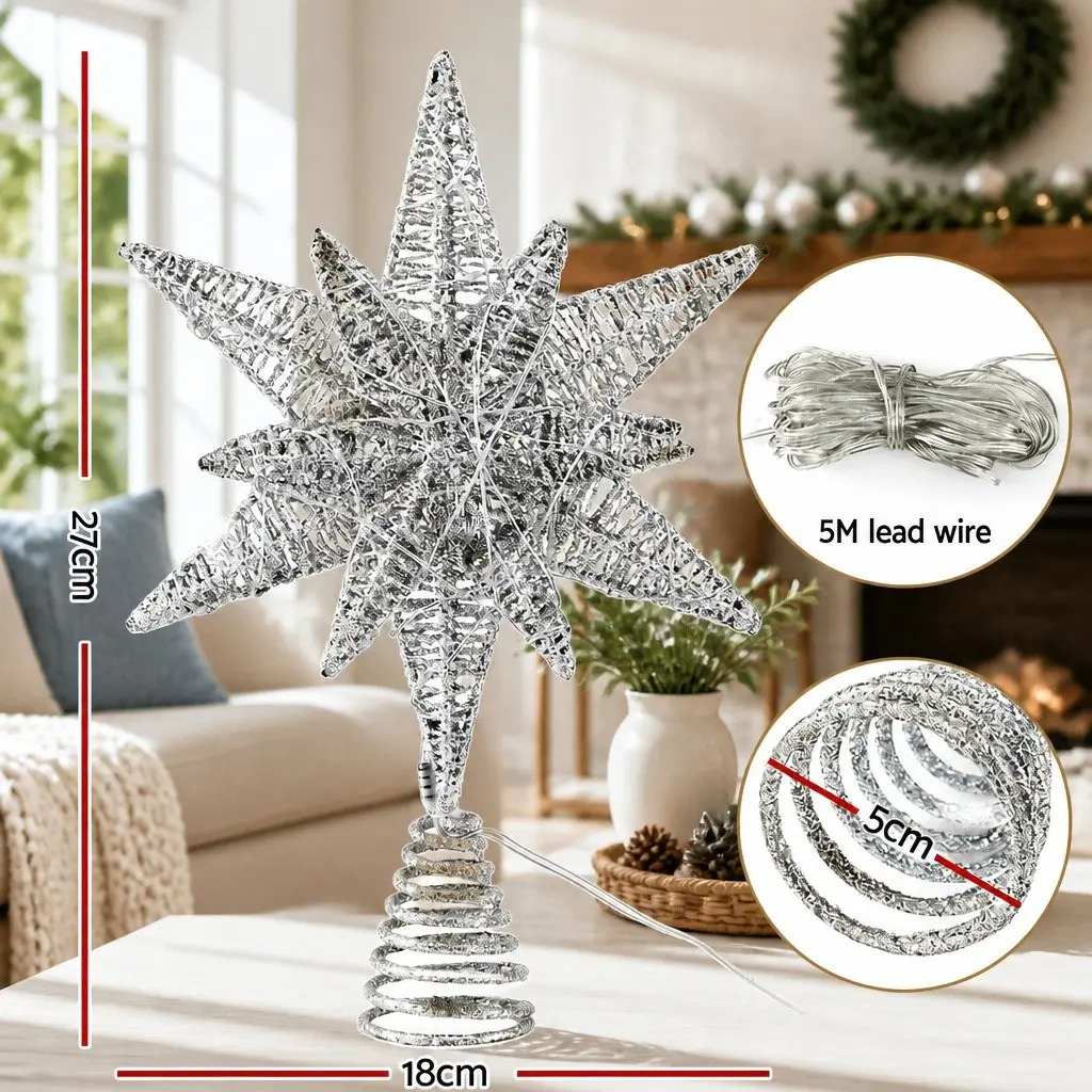 3D Christmas Tree Topper Star LED Light Decoration Timer Indoor Outdoor White