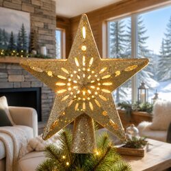 Christmas Tree Topper Star Snowflake Projector Laser Glitter Gold Indoor