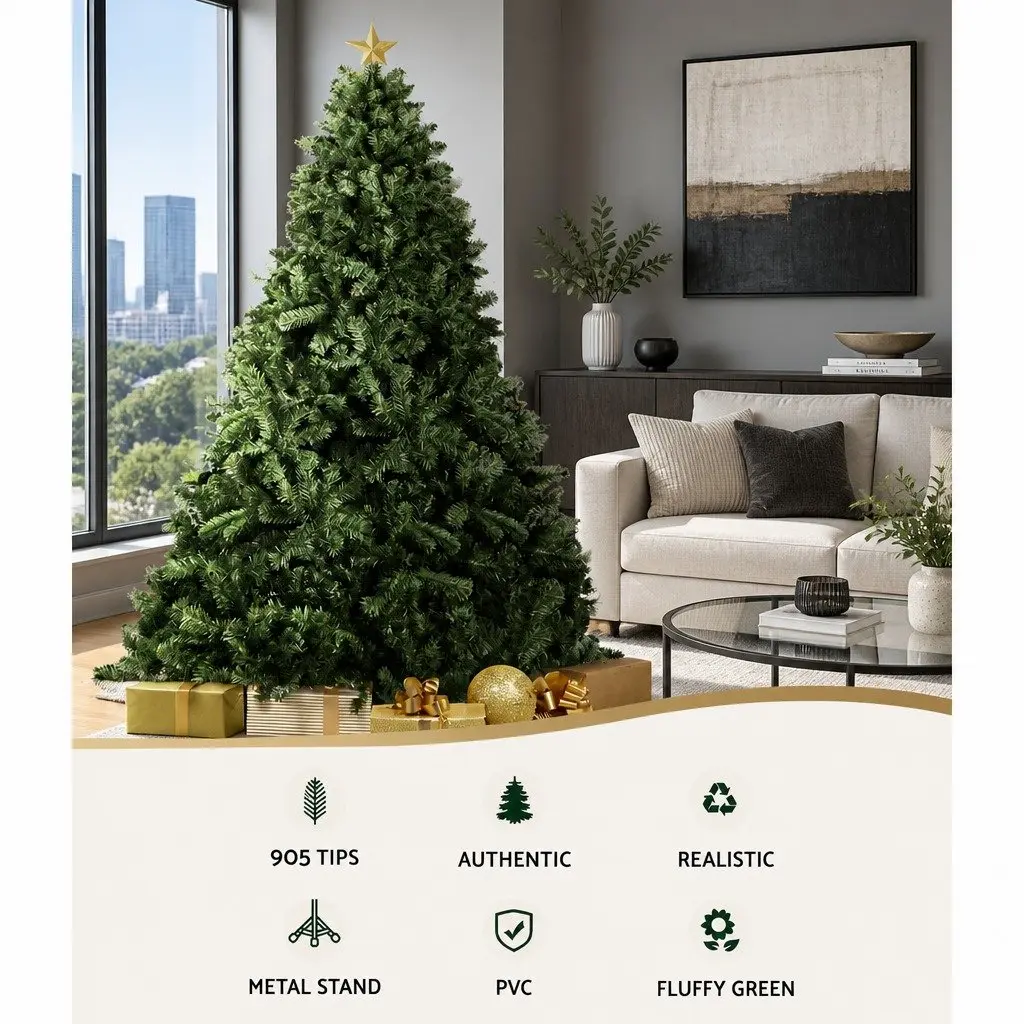 Christmas Tree Artificial Fir 2.1m Green 905 Tips Festive Decoration