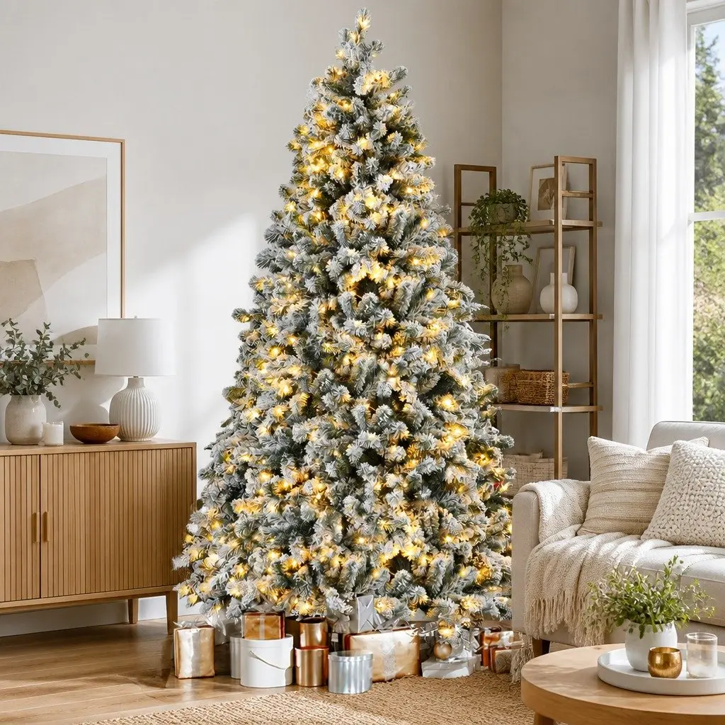 Pre-Lit Christmas Tree 2.1m Snow Flocked 500 LED Warm White 8 Light Modes