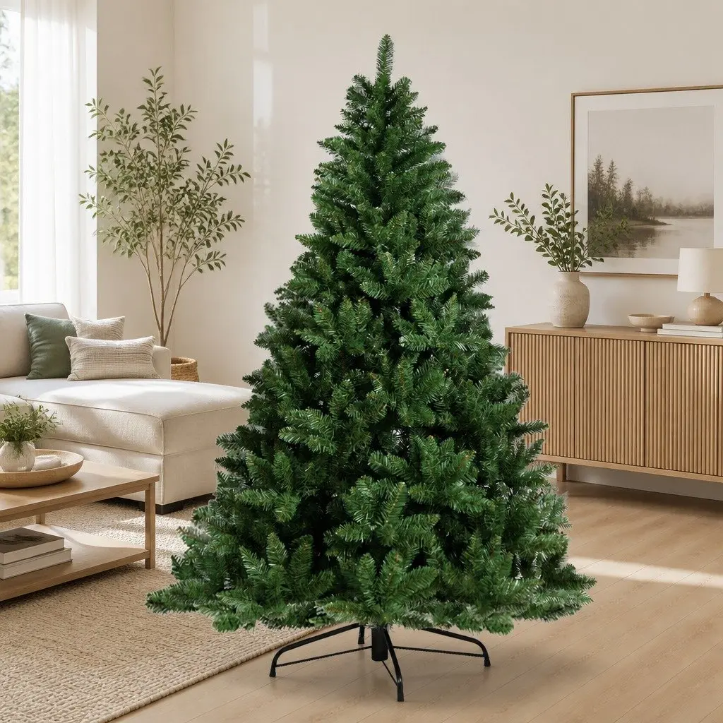 Artificial Christmas Tree Lifelike Green Fir 2.4m 8FT with 1225 Tips and Metal Stand Home Decor