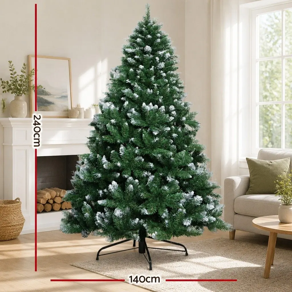 Artificial Christmas Tree Snowy Green 2.4m 1225 Tips Metal Stand