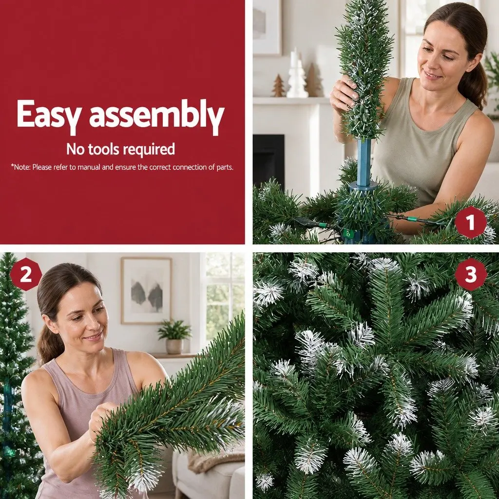 Artificial Christmas Tree Snowy Green 2.4m 1225 Tips Metal Stand