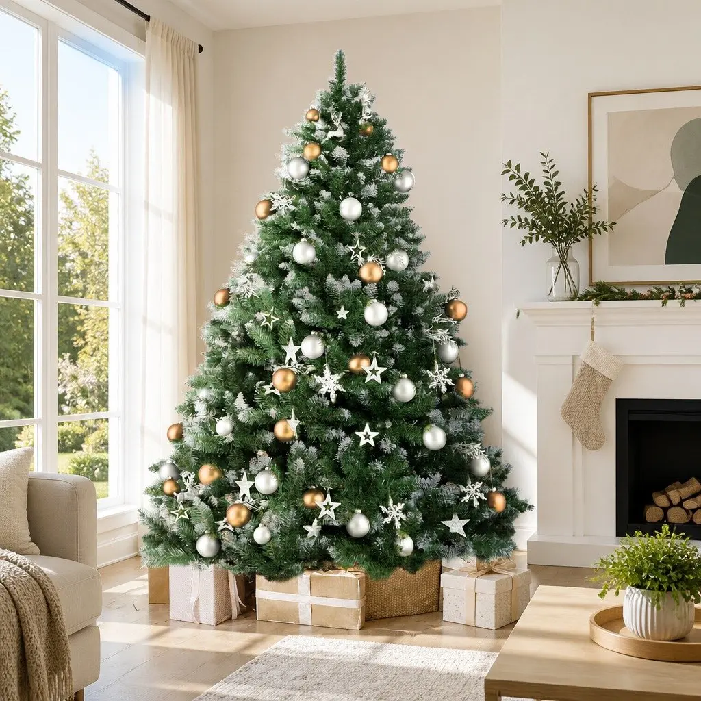 Artificial Christmas Tree Snowy Green 2.4m 1225 Tips Metal Stand