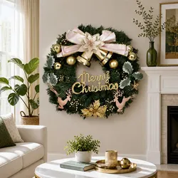 Green Christmas Wreath 60CM Garland with Baubles Reindeer Gold Bow Holiday