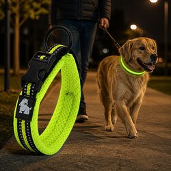 Heavy Duty Dog Collar with Reflective Safety Features Yellow Small Size