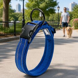 Heavy Duty Reflective Dog Collar with Safety Buckle Clip and Stainless Steel