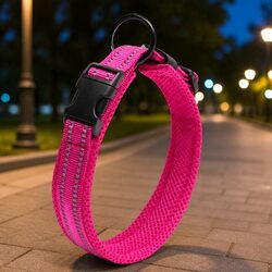 Heavy Duty Reflective Dog Collar XS Pink Safety Lock Clip Secure Leash