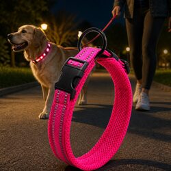 Heavy Duty Reflective Dog Collar with Safety Lock Clip Buckle Pink 2XL