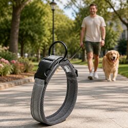Heavy Duty Reflective Dog Collar with Safety Lock Clip Buckle and Stainless