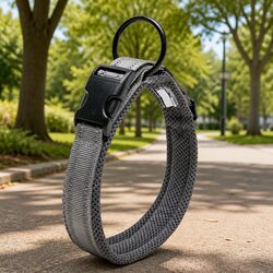 Heavy Duty Reflective Dog Collar Grey 3XL Safety Lock Clip Stainless Steel