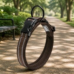 Heavy Duty Reflective Dog Collar with Safety Lock Clip and Stainless Steel O