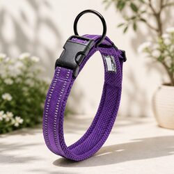 Heavy Duty Dog Collar Reflective Safety Lock Clip XL Purple Pet Leash Attachment