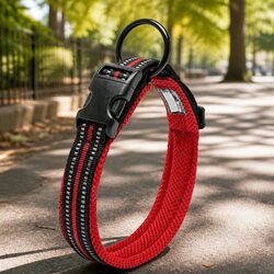 Heavy Duty Reflective Dog Collar with Safety Lock Clip Buckle Red 2XS Pet