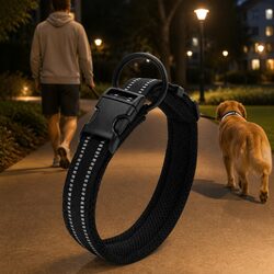 Heavy Duty Dog Collar with Reflectors Safety Lock Clip Buckle XS Black Pet