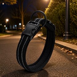 Heavy Duty Dog Collar with Reflective Strips Safety Lock Clip M Size Pet