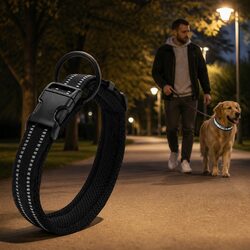 Heavy Duty Reflective Dog Collar with Safety Lock Clip Buckle and Stainless
