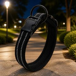 Heavy Duty Dog Collar Reflective Safety Lock Clip Buckle Stainless Steel O Ring