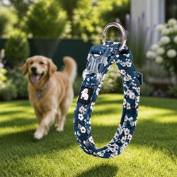 Floral Dog Collar Padded Comfortable Pet Accessory with Snap Buckle O Ring