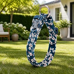 Floral Dog Collar Blue 3XL Padded Snap Buckle Pet Accessory with O Ring Leash