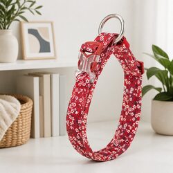 Floral Padded Dog Collar with Snap Buckle and O Ring Leash Attachment