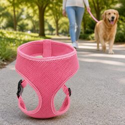 Dog Harness with Steel D Ring Adjustable Breathable Mesh Pink Small Pet