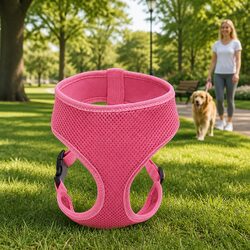 Dog Harness with Steel D Ring Pink XL Adjustable Chest Belt Breathable Mesh Pet