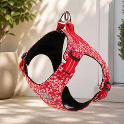 Dog Harness Floral Design Lightweight Cotton Adjustable Straps Reflective Night