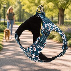 Dog Harness Floral Design XL Lightweight Cotton Adjustable Reflective Strap Pet