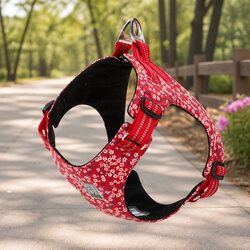 Dog Harness Floral Design Lightweight Cotton Adjustable Straps Reflective Pet
