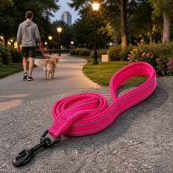 Reflective Dog Leash 2m Nylon Pet Lead with Swivel Hook Mesh Padded Handle