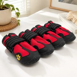 Dog Booties Weatherproof Paw Protection Red Size 6 Pack of 4 Reflective Straps
