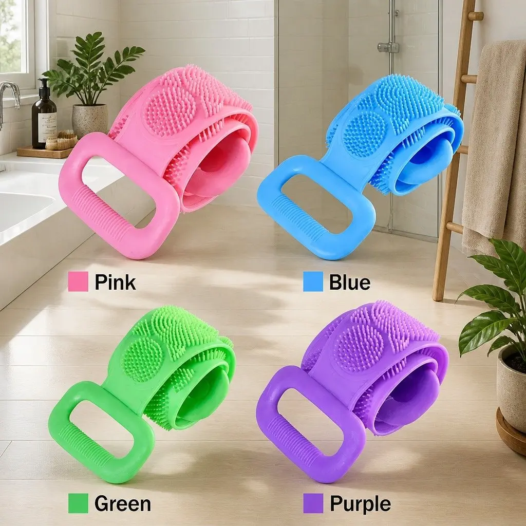 Back Scrub Strap with Towel and Brush for Shower Exfoliation