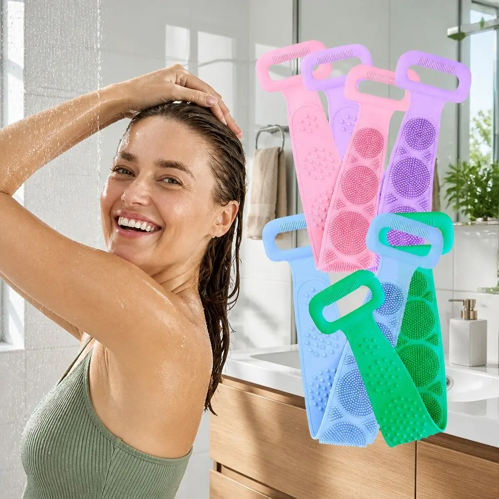 Exfoliating Back Scrub Strap Shower Body Cleaner Tool Green 60cm
