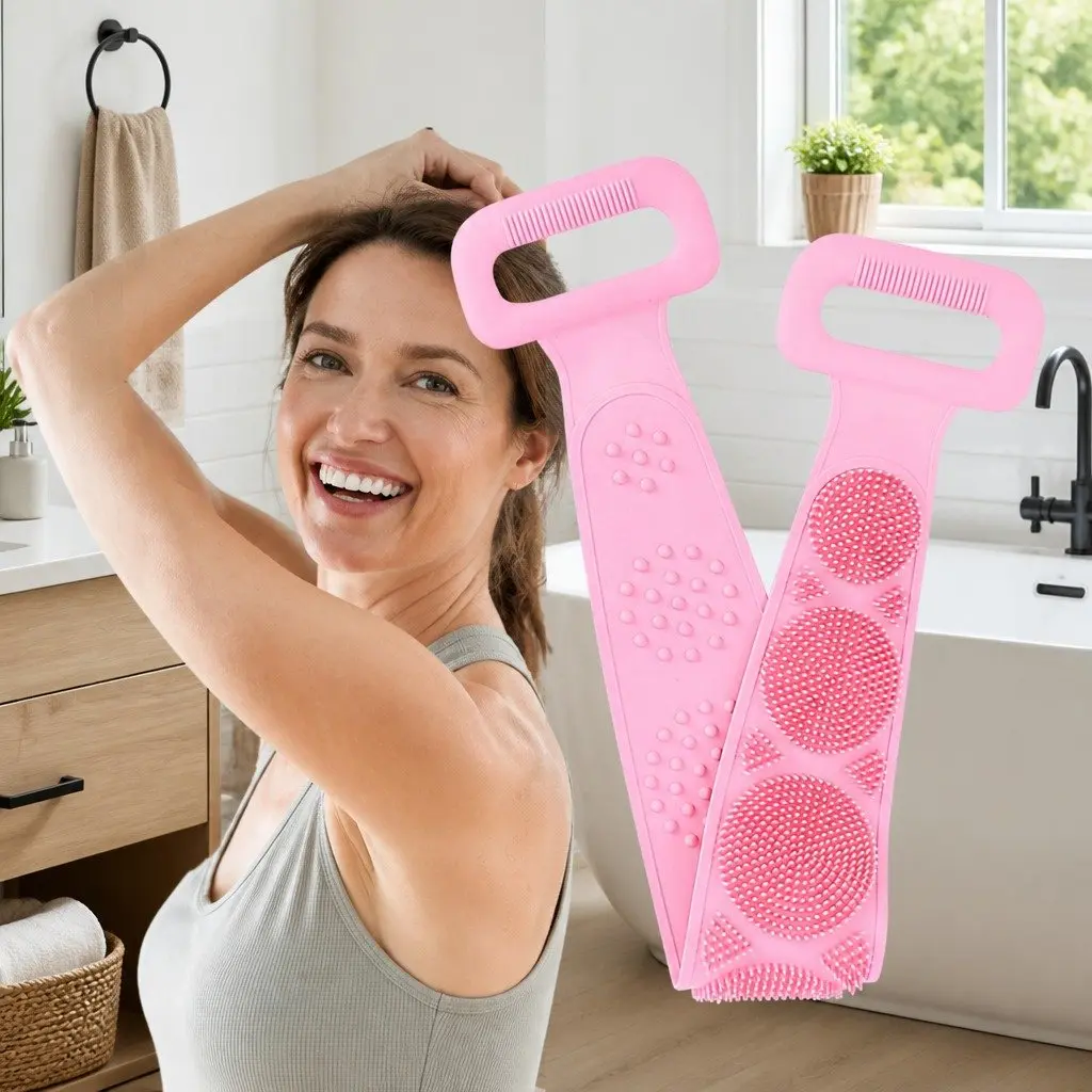 Bath Towel Exfoliating Back Scrub Strap 60cm Pink