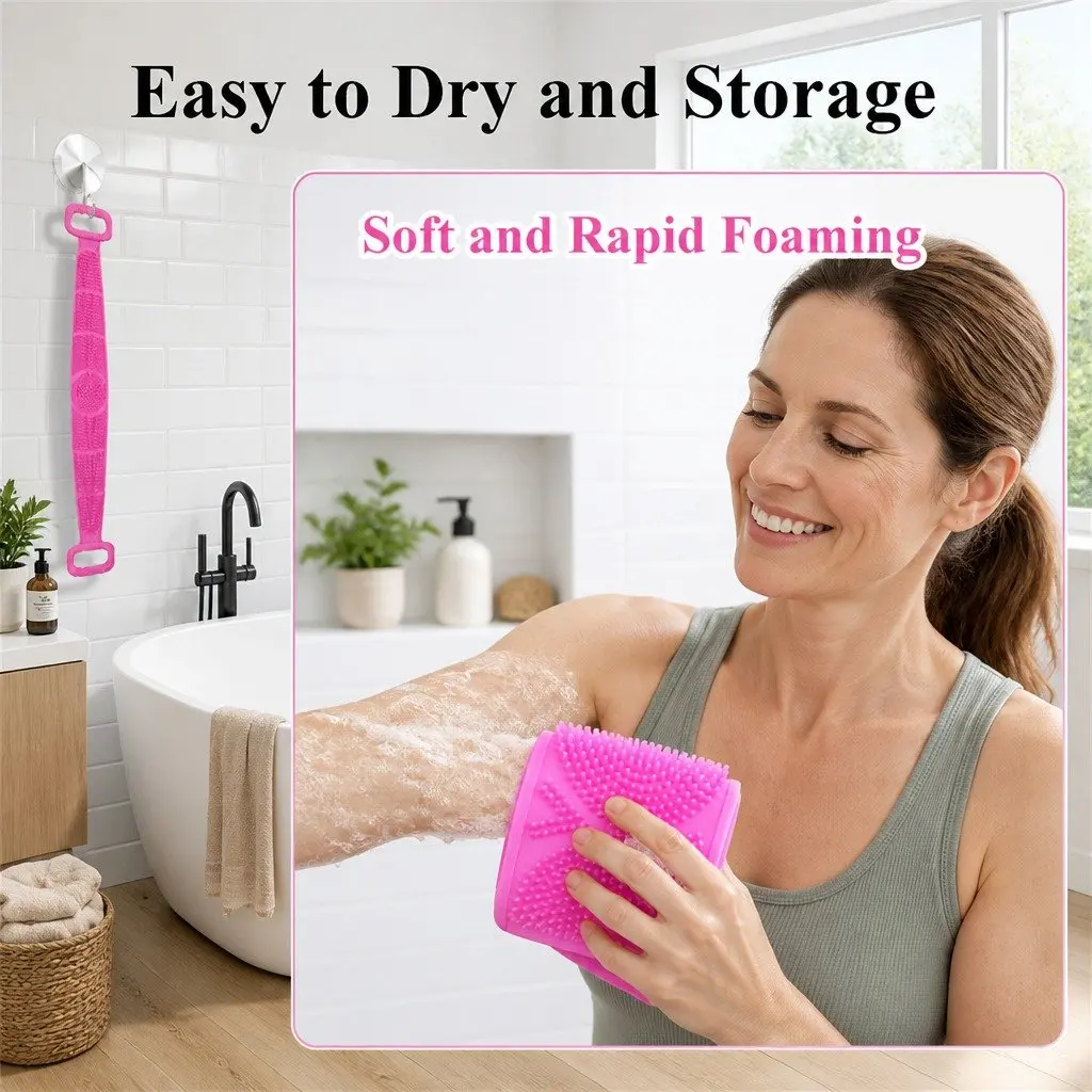Bath Towel Exfoliating Back Scrub Strap 60cm Pink