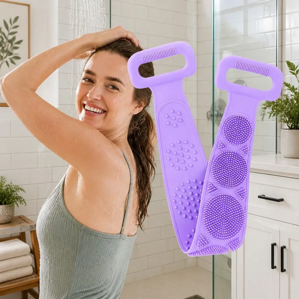 Silicone Bath Scrub Brush Exfoliating Double-Sided 60x11cm Purple