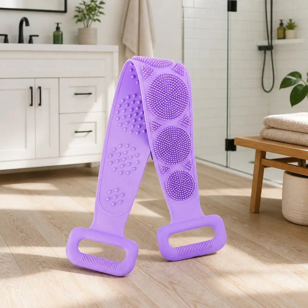 Silicone Bath Scrub Brush Exfoliating Double-Sided 60x11cm Purple