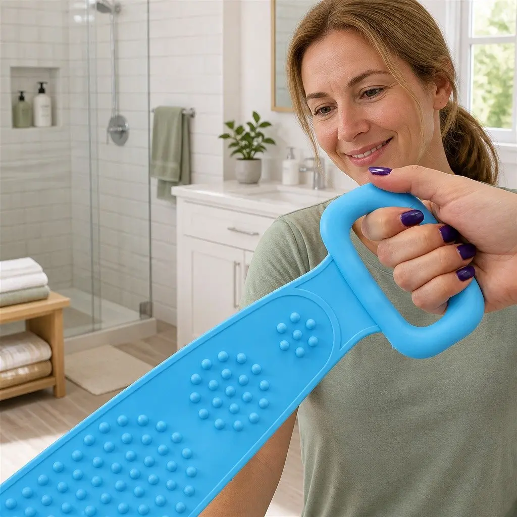 Silicone Bath Scrub Brush Exfoliating Double-Sided 60x11cm Purple