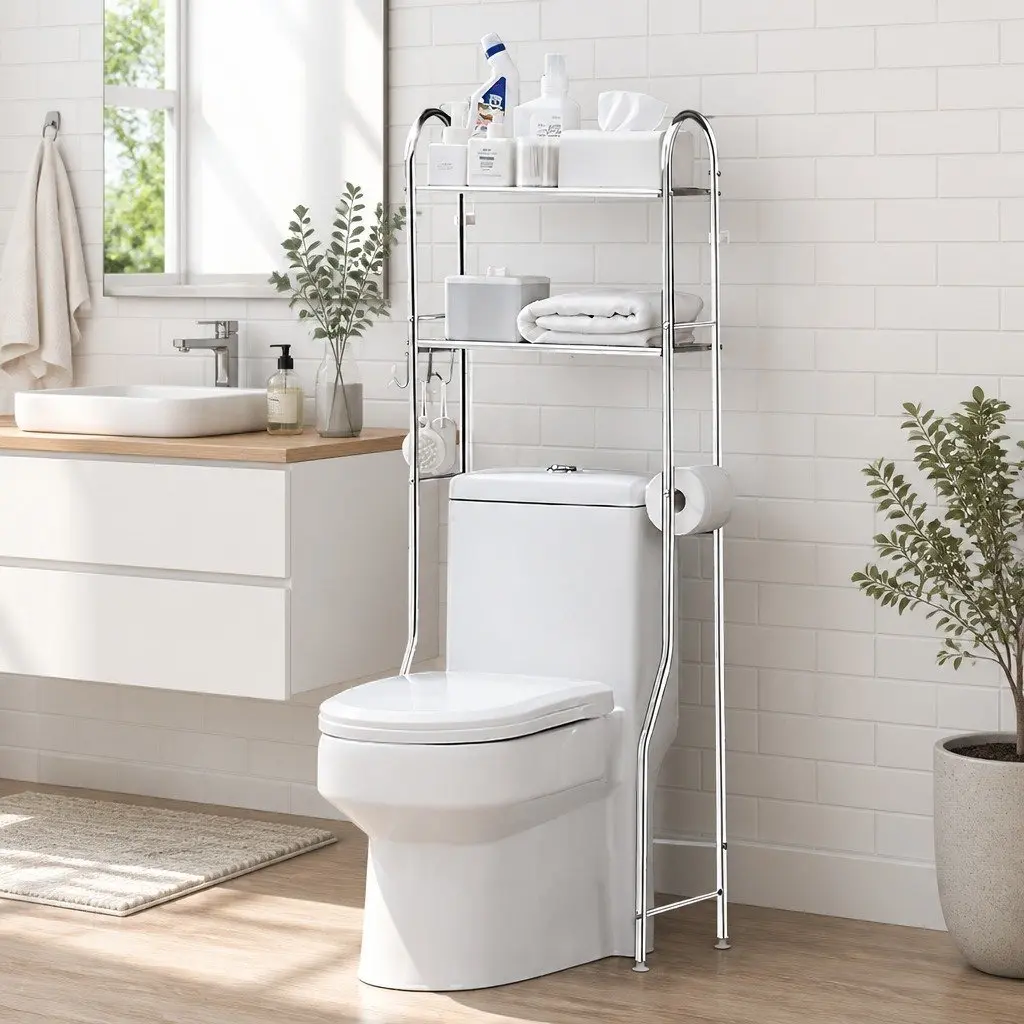 Over Toilet Storage Rack 2-Tier Stainless Steel Organizer 135x48x25cm Silver
