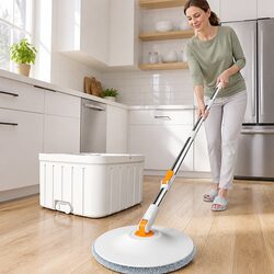Rotary Flat Mop Hand-Wash-Free Sewage Separation Cleaning System Orange White