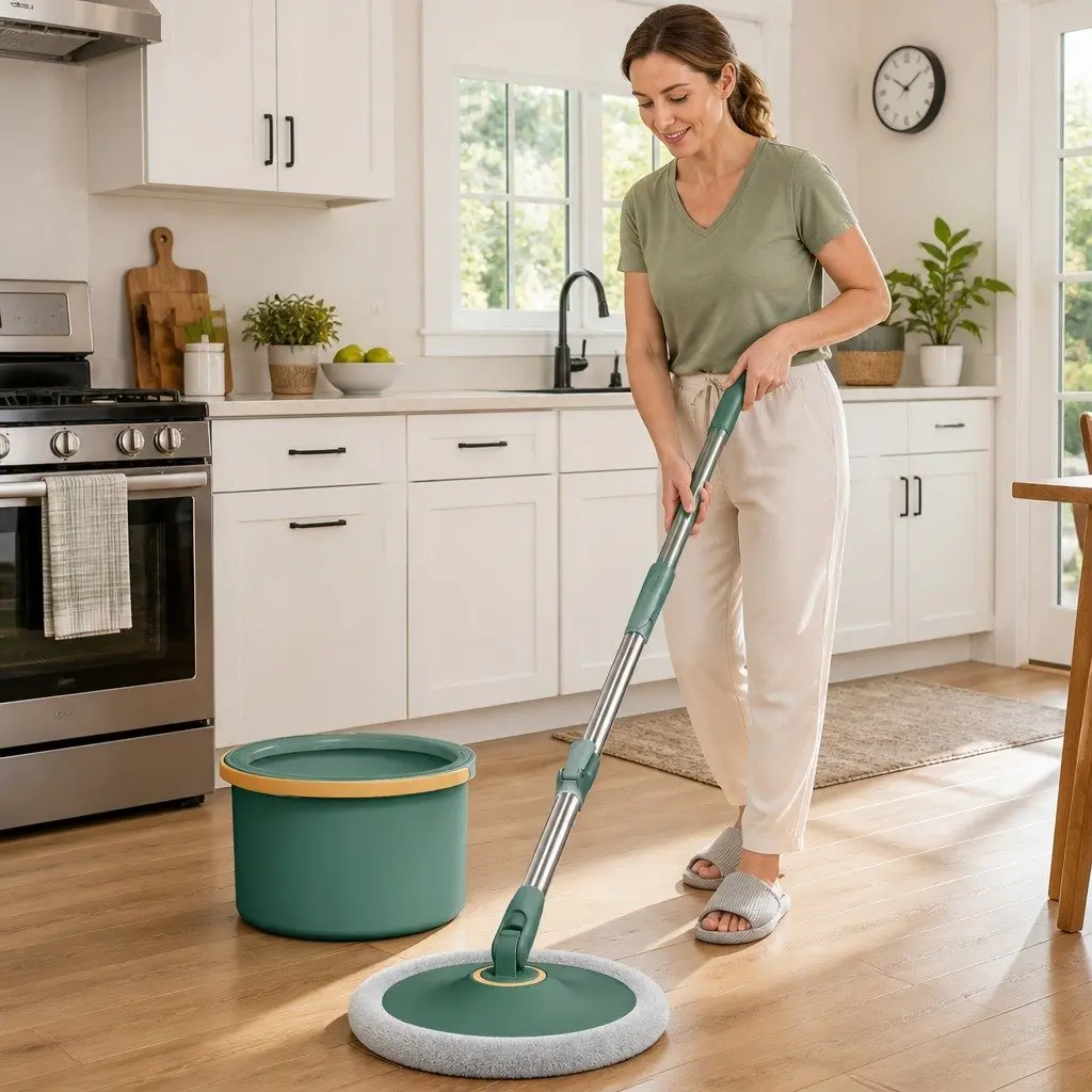 Rotary Flat Mop Hand-Wash-Free Sewage Separation Cleaning Tool Green