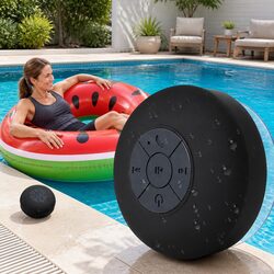 Portable Bluetooth Speaker with Suction Cup Stereo Music Outdoor Black