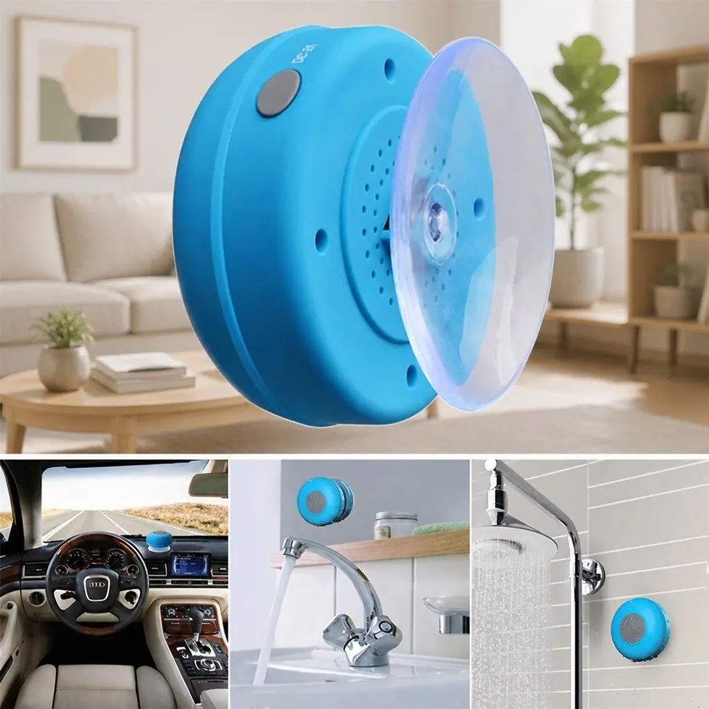 Portable Bluetooth Speaker Suction Cup Waterproof Blue