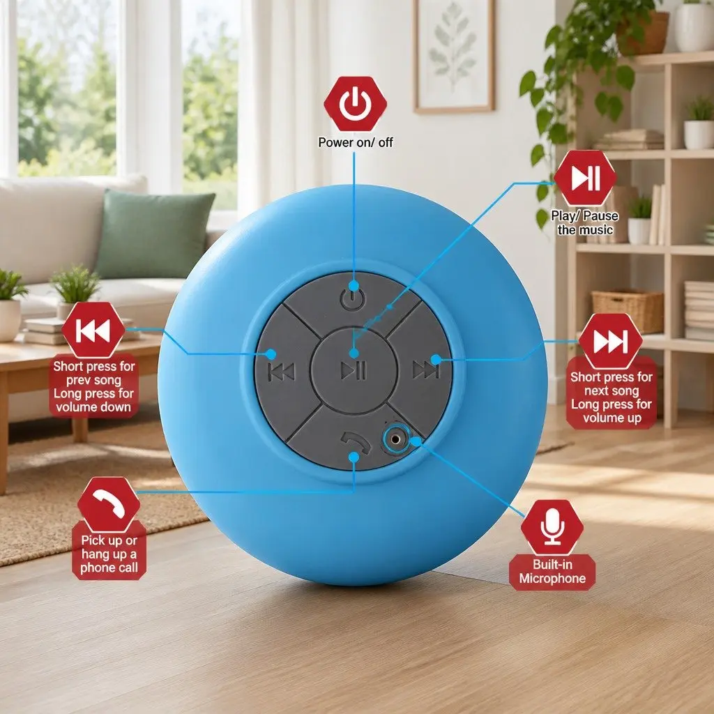 Portable Bluetooth Speaker Waterproof Suction Cup White